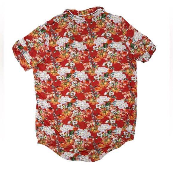 Posh Peanut Women’s Orange Floral Short Sleeve 2 Piece Bamboo Pajama Set - Picture 3 of 8